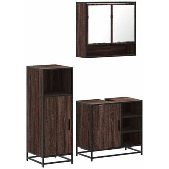 vidaXL Set De Muebles Ba&ntilde;o 3 Pzas Madera Contrachapada Roble Marr&oacute;n Vidaxl