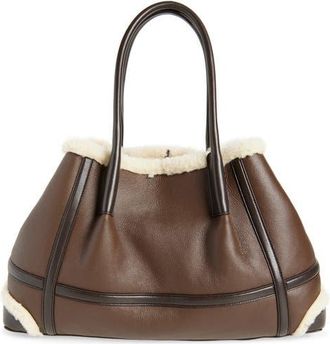 Bottega Veneta Medium Pinacoteca Leather & Genuine Shearling Tote in 2055 Lig Bro-Teddy/Fon-Mb at Nordstrom