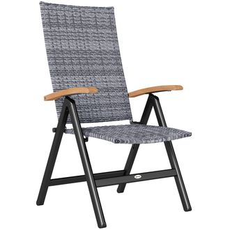 OUTSUNNY Outdoor Folding Rattan Chair - Dining Chair - Light Grey | TJ Hughes