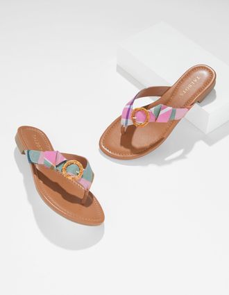 Talbots Gia Buckle Thong Sandals - Modern Madras - Strawberry Ice - 10M Talbots