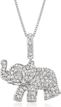 Ross-Simons Pave Diamond Elephant Pendant Necklace in Sterling Silver