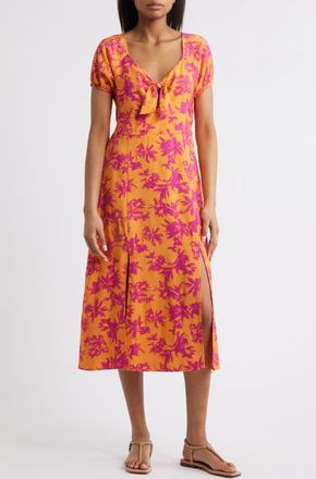 Loveappella Tie Front Slit Midi Dress in Orange/Fuchsia at Nordstrom, Size X-Small