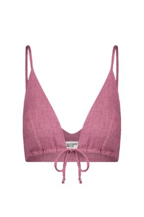 Matthew Bruch Womens Triangle Tie Front Crop Top In Orchid