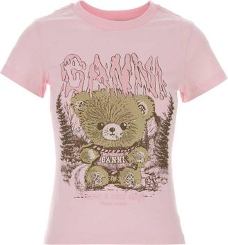 Ganni Pink Graphic Crew Neck Top