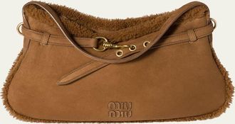 Miu Miu Aventure Belted Shearling & Suede Shoulder Bag