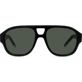Givenchy Day 55mm Gradient Pilot Sunglasses in Shiny Black /Green at Nordstrom
