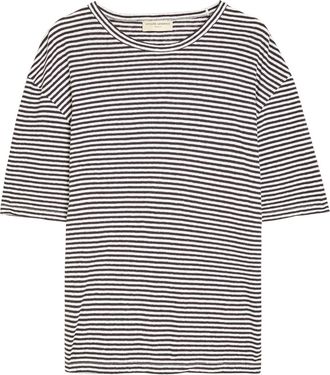 Officine G&eacute;n&eacute;rale Elden Striped Cotton and Linen-blend T-shirt - Navy - XL