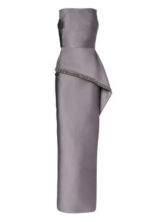 Roland Mouret square-neck crystal-trim gown - Grey