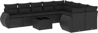 vidaXL Vidaxl - Set De Sof&aacute;s De Jard&iacute;n 10 Pzas Cojines Rat&aacute;n Sint&eacute;tico Negro