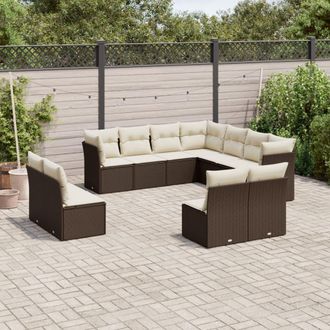 vidaXL Set De Sof&aacute;s De Jard&iacute;n 11 Pzas Cojines Rat&aacute;n Sint&eacute;tico Marr&oacute;n Vidaxl
