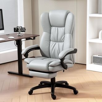 STILVORA Sedia Da Ufficio Ergonomica Massaggiante, Schienale E Altezza Regolabili, Girevole Con Poggiapiedi, In Similpelle, Grigio Chiaro