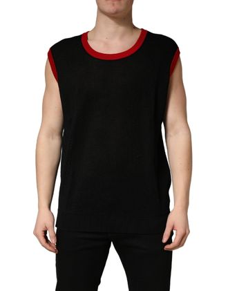 Dolce & Gabbana Black Crew Neck Sleeveless Men Knit Vest T-Shirt Cotton Polyester