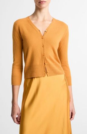 Vince Elbow Sleeve V-Neck Cashmere & Silk Cardigan in Clementine at Nordstrom, Size Xx-Small