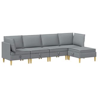 vidaXL Juego De Sof&aacute; Modular Con Almacenamiento 5 Pcs Gris Claro Tela Vidaxl