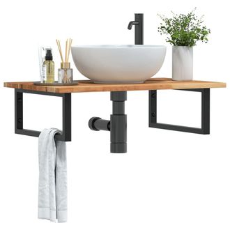 Berkfield Home Basin Shelf Wall Mounted Steel & Solid Wood Acacia in Brown
