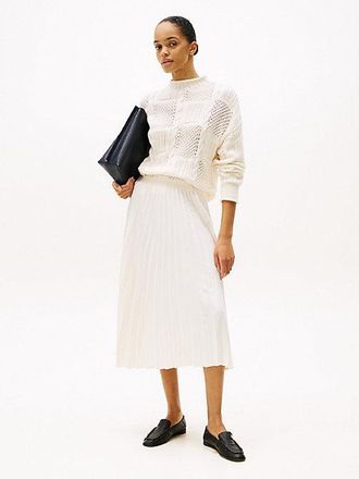 Tommy Hilfiger Logo Waistband Pleated Midi Skirt