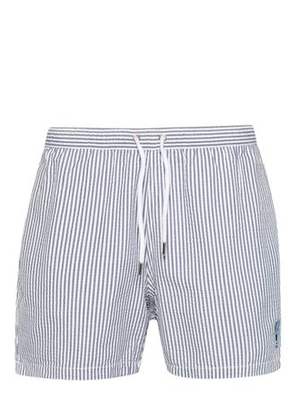 Maison Labiche Lobster gestreepte seersucker zwembroek - Wit