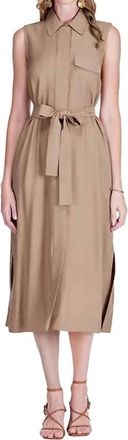 Jade Yoga Pocket Slit Midi Shirtdress In Camel