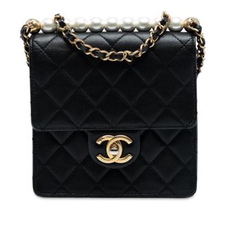 Chanel Pre-owned Womens Small Lambskin Chic Pearls Flap - Black Leather - One Size