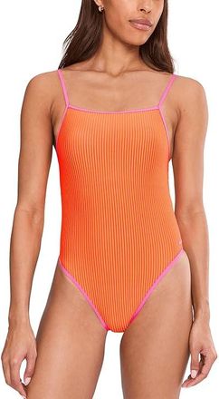 Nike Ripple Texture Squareneck One Piece Womens Swimsuits One Piece Pink Glow : MD, Nylon/Polyester/Spandex