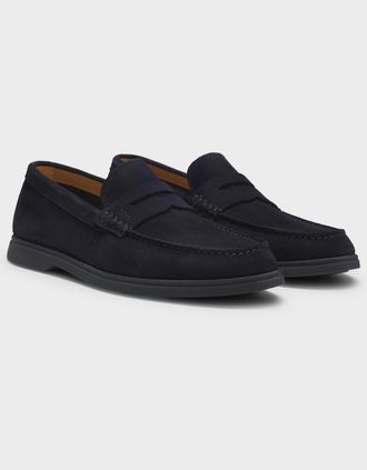 HUGO BOSS Mens BOSS Orange Sienne Suede Loafers with Logo Penny Trim - Dark Blue 401 - Navy - Size: 11