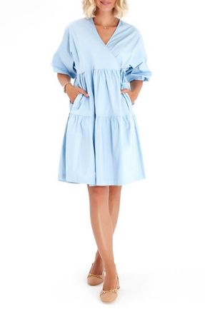 Accouch&eacute;e Waterfall Tie Waist A-Line Maternity/Nursing Wrap Dress in Baby Blue at Nordstrom, Size Large/x-Large