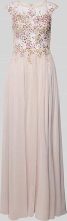 Unique Abendkleid mit Spitzenbesatz in Beige, Gr&ouml;&szlig;e 32