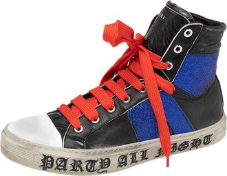 Amiri Black/blue Leather And Glitter Sunset Lace High Top Sneakers