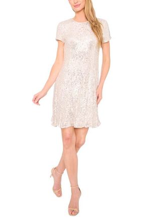 CeCe by Cynthia Steffe Sequin Fit & Flare Dress in Champagne at Nordstrom, Size Medium