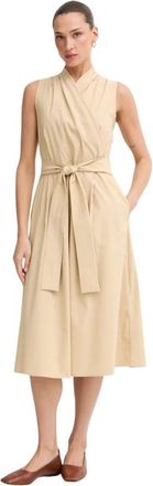 Joseph Ribkoff Midi Wikkeljurk - Dames - Wikkelkleedje - Beige - XS - Katoen - Kleedjes