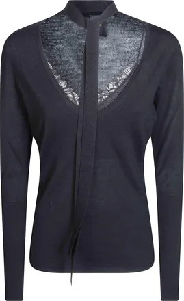 Pinko Soffio 100 Wool Lace Trim Knit Long Sleeve Top