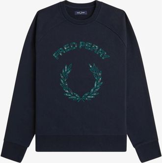Fred Perry Tartan Applique Sweatshirt - Heren - Sweatshirts & Hoodies - Blauw - Maat: L Katoen