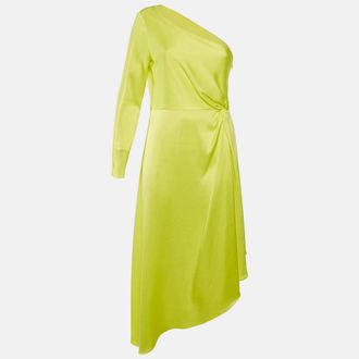 Alice & Olivia Alice + Olivia Neon Yellow Satin Dora Asymmetrical Dress