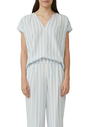 s.Oliver Kurzarmbluse S.OLIVER, Damen, Gr. 34, blau (blau stripe), Obermaterial: 52% Leinen, 48% Viskose, bedruckt, regular fit Po-bedeckend, V-Ausschnitt, Blu