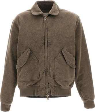 Original Vintage Brown Padded Distressed Cotton Ribbed Bomber Jacket