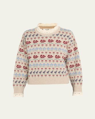Sea New York Preston Crochet-Trim Fair Isle Sweater