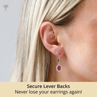 MAX + STONE 925 Sterling Silver Halo Sunburst Oval Gemstone Earrings with White Topaz Accent