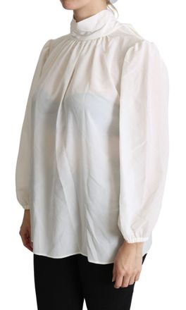 Dolce & Gabbana Womens White Silk Pussy Bow Long Sleeved Top Blouse