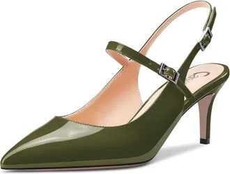 Castamere Women Mid Heel Pointed Toe Slingback Pumps Court Shoe Wedding Prom Dress 6.5 CM Heels Olive Green 5 UK