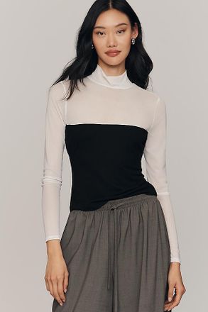 Maeve Cold-Shoulder Long-Sleeve Mock-Neck Top