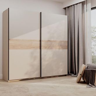 Dmora Armario Dmora 2 Puertas Nalika, Dormitorio 2 Estantes, Perchero, 2 Puertas, 200x204h Cm Beige Cachemira