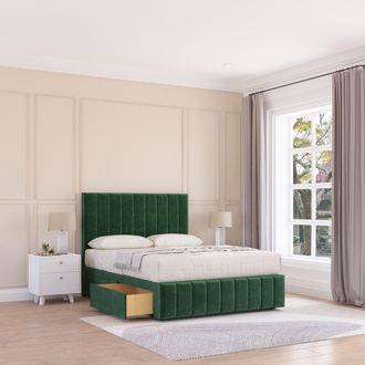 Sloomy California Divan Bed Base Slate Naples 2 Drawers 12 Footboard & 54 Floor Standing Headboard in Emerald | Size: Small Double