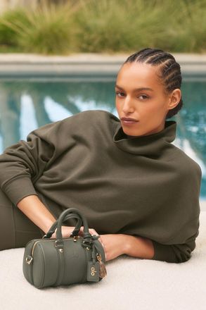 Alo | Hazy Mock Neck Pullover Top in Olive Tree Green, Size: Medium