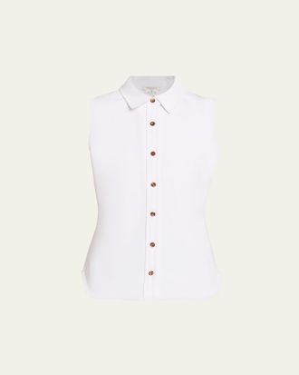 Lafayette 148 New York Sleeveless Cotton Pique Shirt