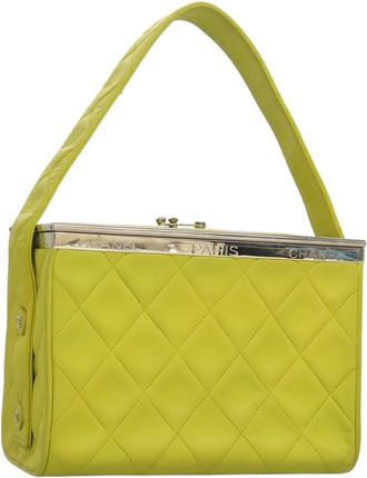 Chanel Vintage Metal Box Bag Quilted Lambskin Yellow Leather Handbag (Pre-Owned)