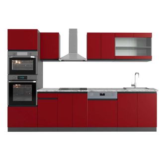 Vicco Mueble De Cocina R-line, Rojo/antracita, 300 Cm Con Armario Alto, Et M&aacute;rmol, Vicco