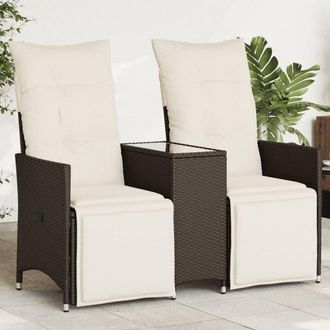 vidaXL Sof&aacute; De Jard&iacute;n Reclinable De 2 Plazas Con Mesa Rat&aacute;n Pe Marr&oacute;n Vidaxl