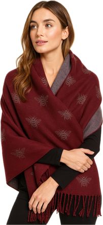 World of Shawls WINTER WARMER Reversible Thick Long Bumble Bee Print Fashion Scarf Blanket Wrap (Burgundy/Silver)
