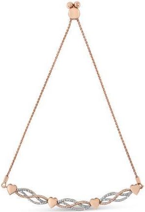 House of Brilliance 14K Rose Gold Plated Silver Diamond Accent Link and Heart Adjustable Bolo Bracelet in Pink at Nordstrom