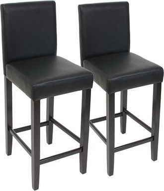 Hhg Lote de 2 taburetes de bar Taburete de bar M37 imitación cuero, negro, pies oscuros